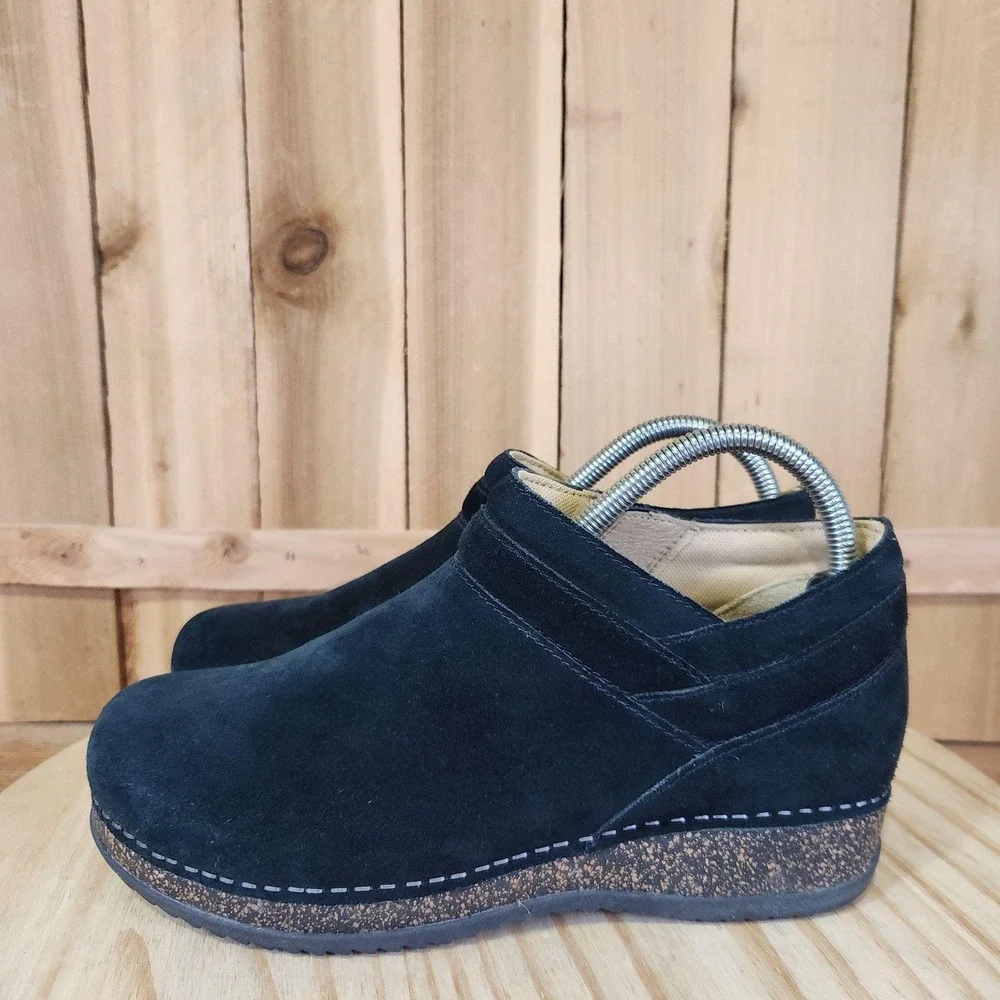 Dansko Muriel Bootie Boots Womens 6.5 37 Black Suede Zip Wedge Comfort Casual
